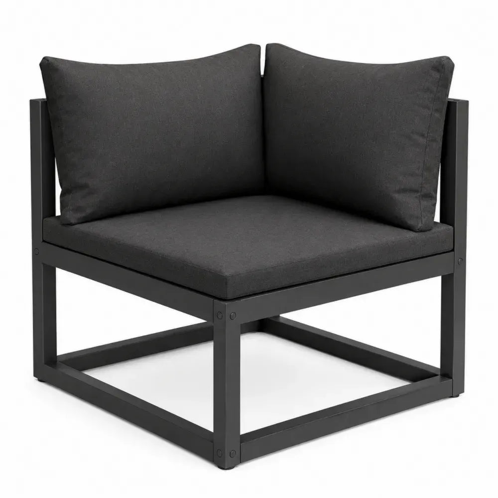 Módulo esquinero de sofá de exterior cuadrado con estructura de aluminio negro y cojines de poliéster gris oscuro 75 x 75 x 70 cm
