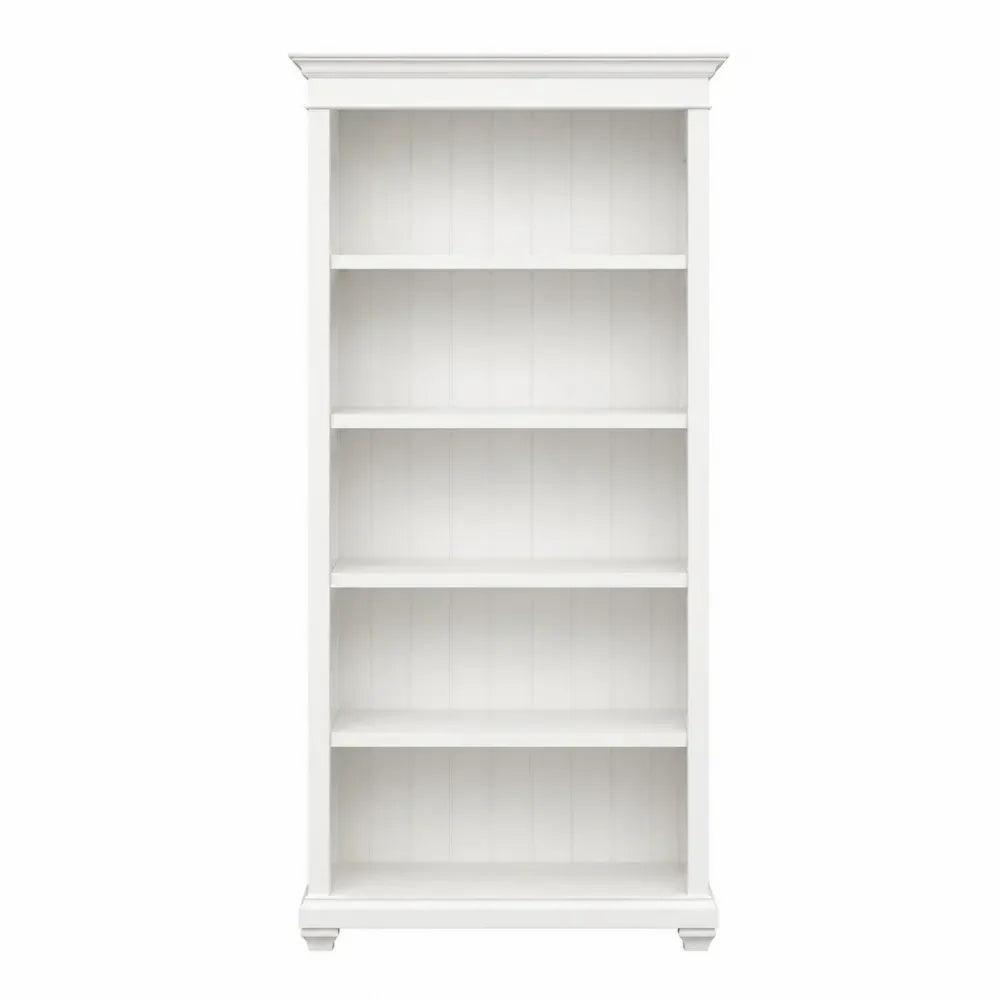 Librería estantería de 5 niveles MDF blanco 80 cm x 30 cm x 180 cm diseño vertical con cornisa y zócalo