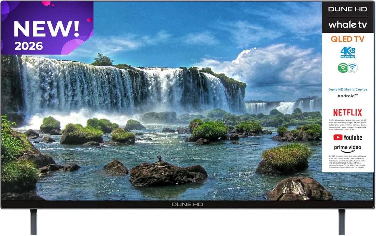 Dune HD Smart TV, 55 polegadas, TV, 4K UHD, QLED, HDR, Android OS, Tecnologia Quantum Dot, HDR10 HLG, 2026, 2+16, Três Tuners DVB-T/T2, S2, Whale OS