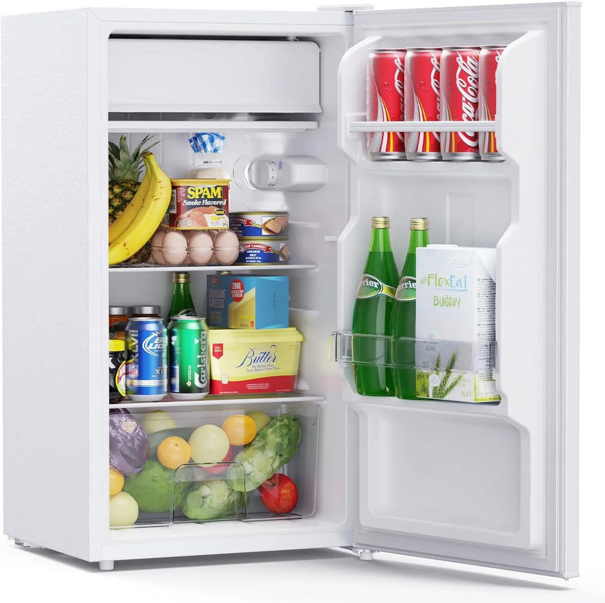 Upstreman Frigorífico CR85, 85 L, termostato, silencioso, branco, bandeja vegetal, iluminação integrada, porta reversível, pequeno frigorífico de escritório