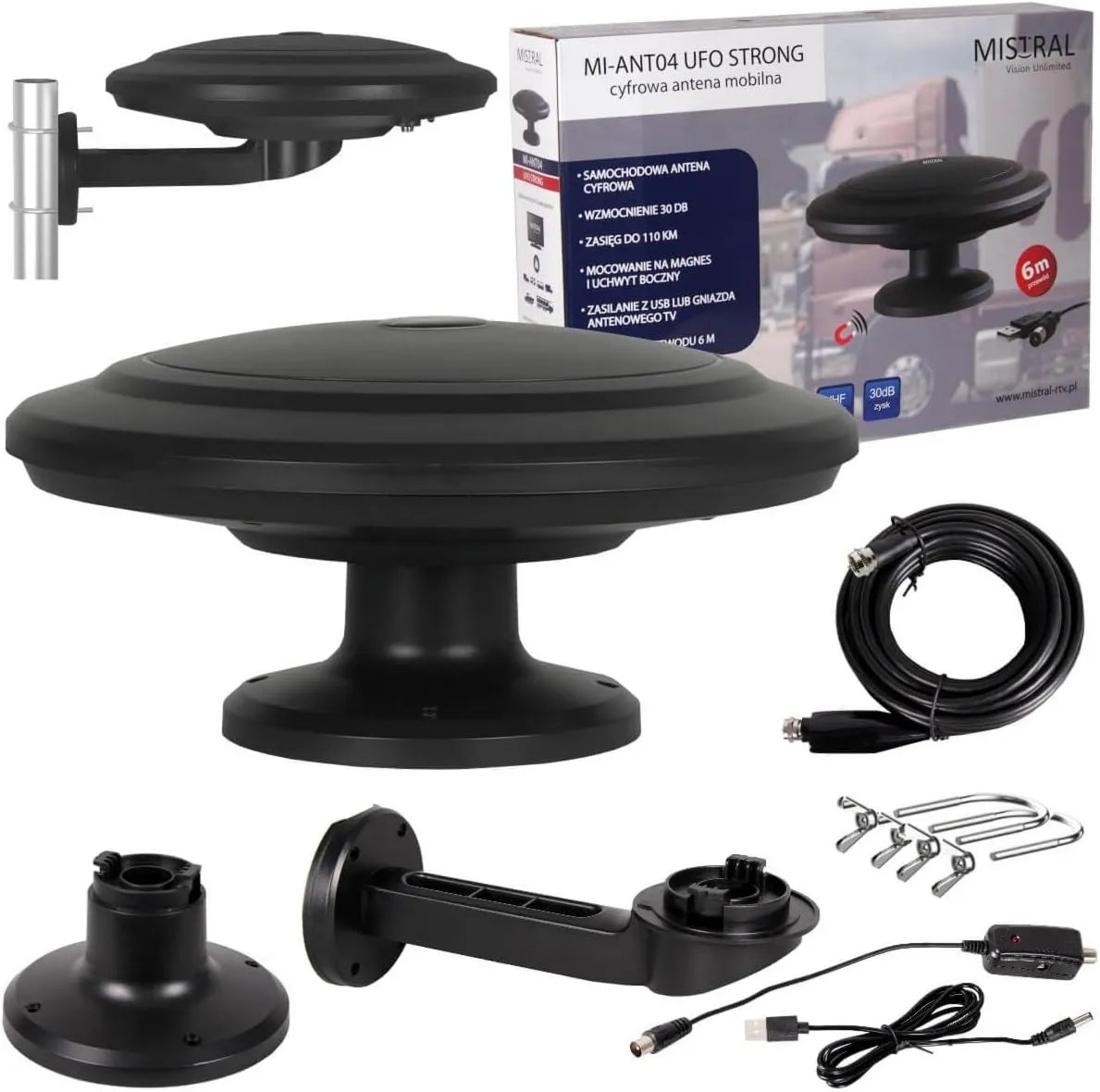 Mistral Smart TV MI-ANT04, TV, DVB-T2, preto, carro antena DVB-T2 omnidirecional MI-ANT04 UFO forte