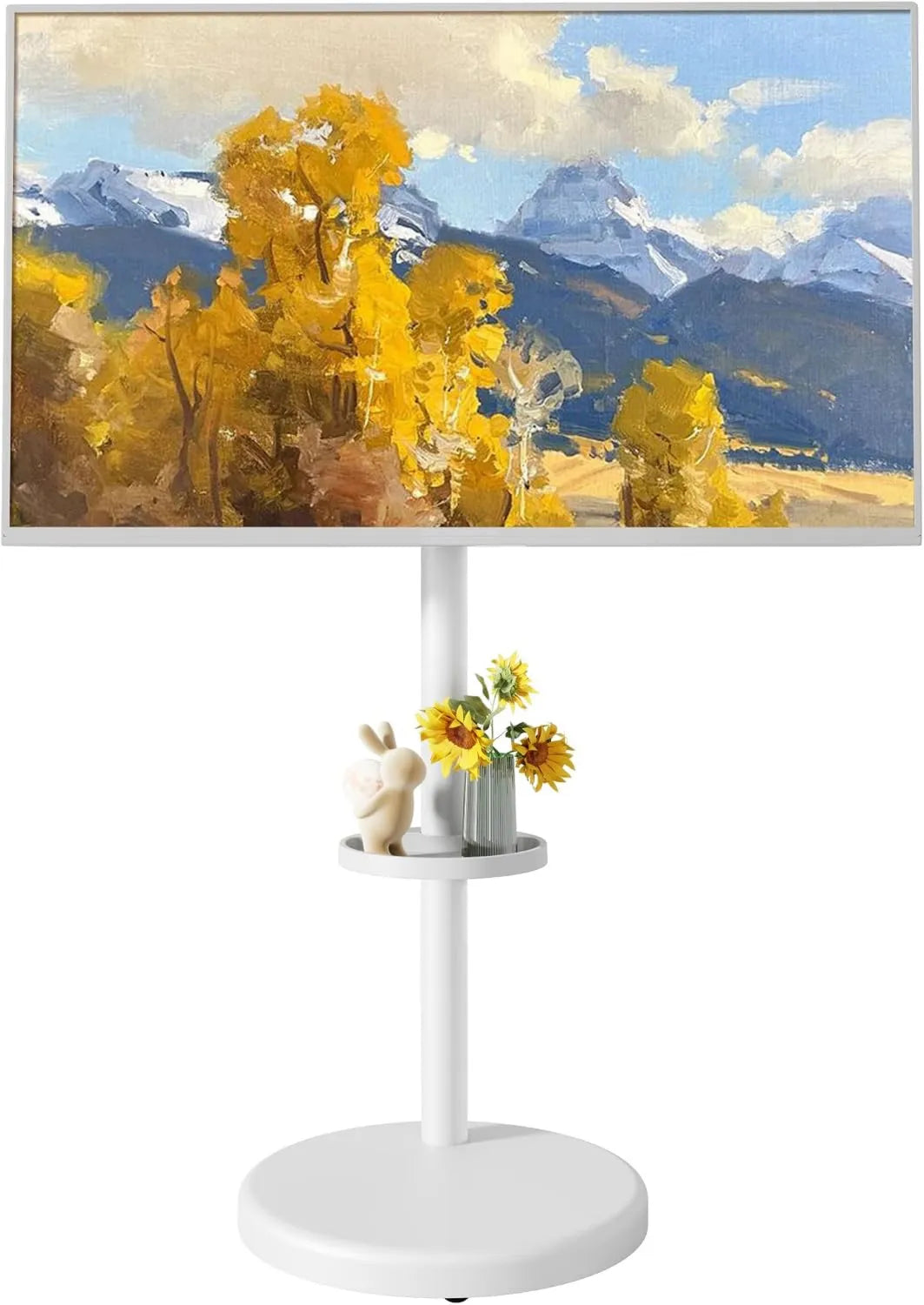 ECOTINY suporte de TV, 86 polegadas, 600 x 400 mm, rodas móveis, branco, 50 kg, Suporte de TV montado na roda ajustável em Altura para televisão 37 a 86'