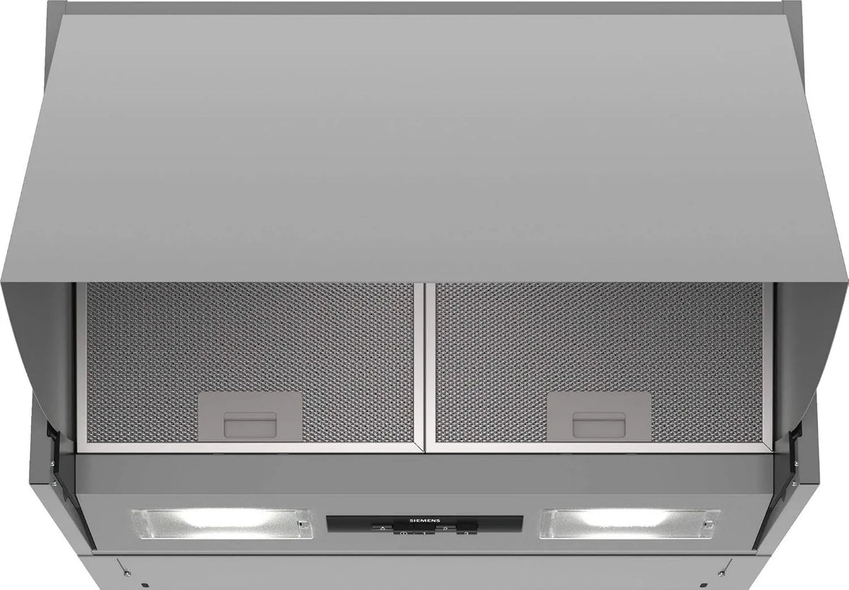 SIEMENS iQ100 LE66MAC00 exaustor, 60 cm, capa de cozinha, iluminação LED, prata, filtro de gordura de metal, interruptor de botão de pressão