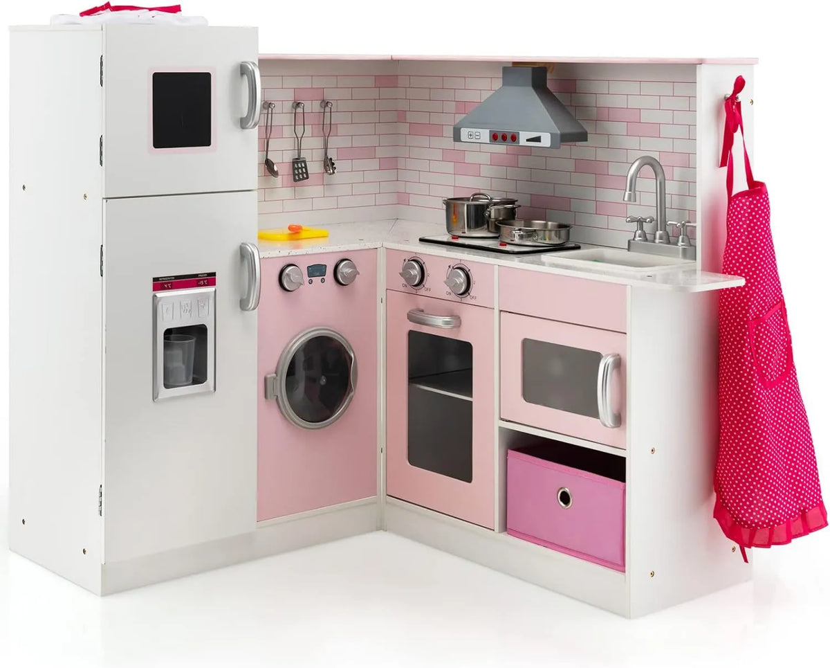 Máquina de lavar, brinquedo de cozinha simulado para 3+ anos, cozinha de criança GOPLUS com luz e som interativo, máquina de gelo