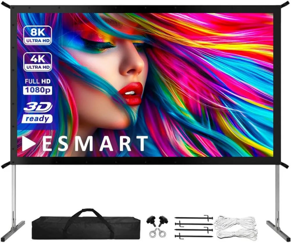 ESMART Projetor de vídeo, 135 polegadas, 300 x 168 cm, ao ar livre, ecrã LCD, profissional, projetor de vídeo, 16:9, Ecrã de projeção de cinema