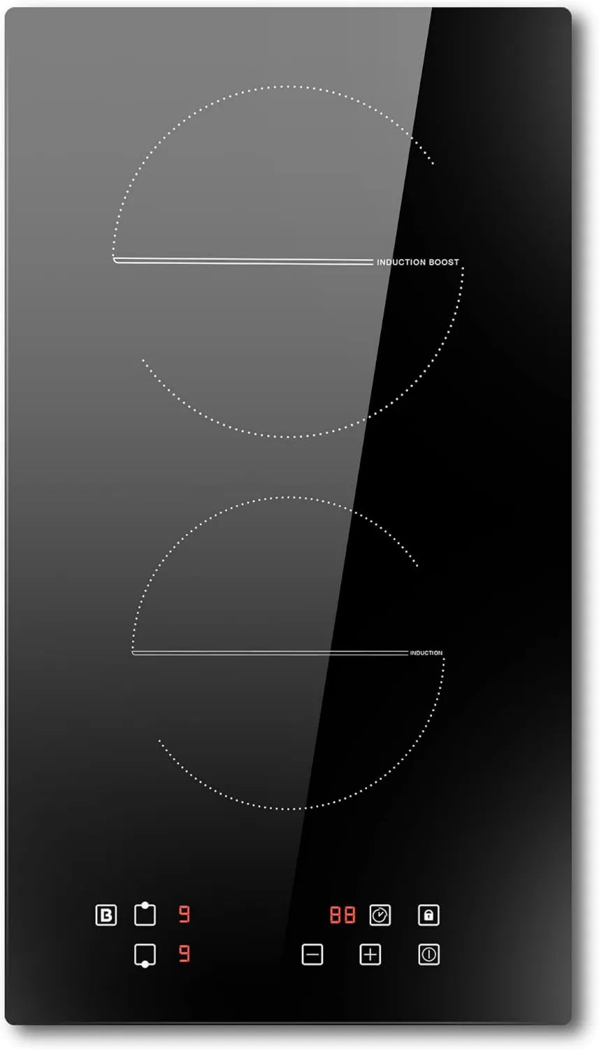 Pladeca Placa de indução, 30cm, 2 lareiras, 3500W, mesa de cozinha de indução, Boost, recesso, 9 Níveis de potência, Placa de cozinha elétrica