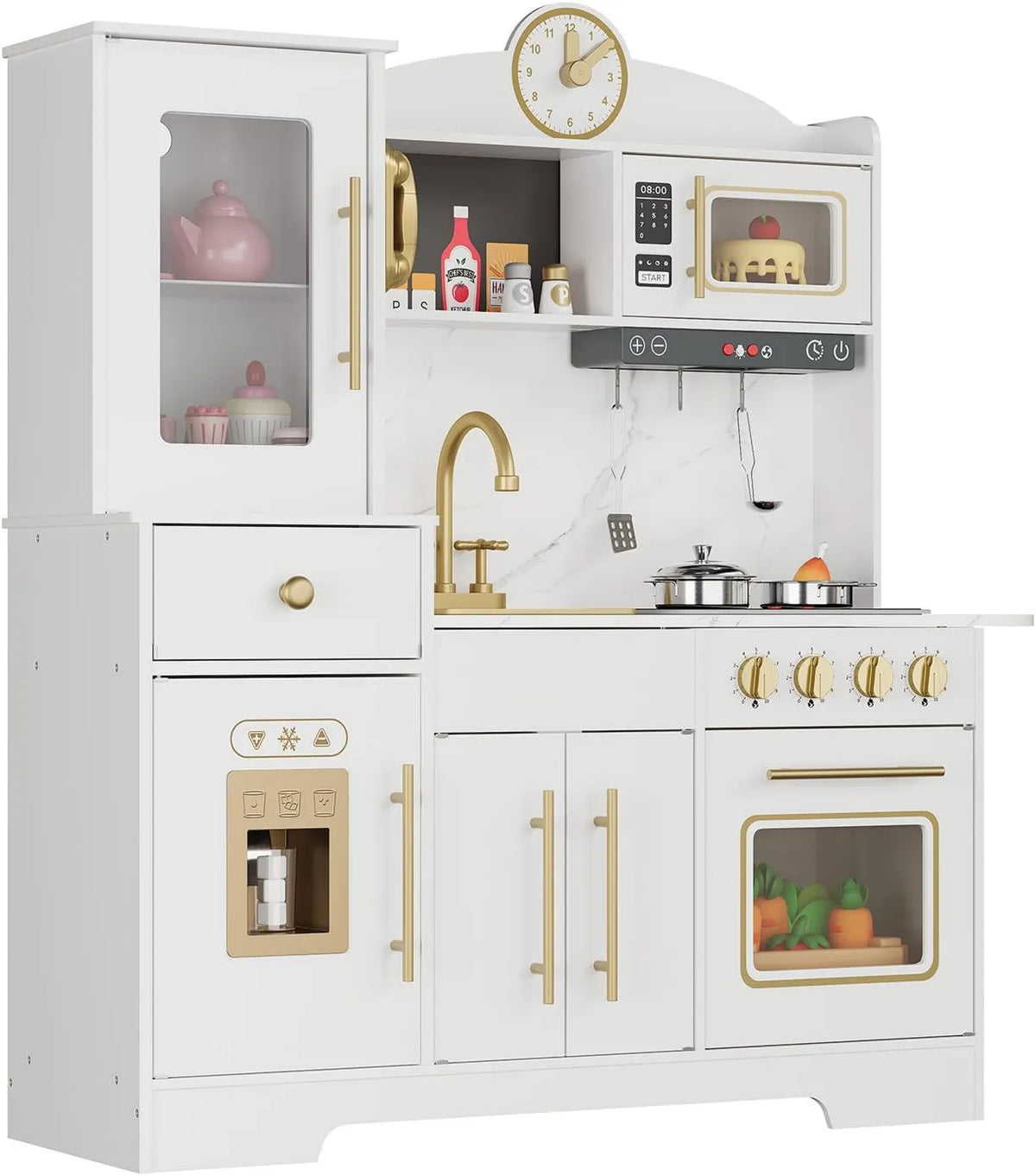 Utensílios de cozinha com forno, branco, brinquedo de imitação para meninos e meninas de 3 anos, 11 acessórios, Garvee Cozinha Crianças em madeira tamanho grande, Sink