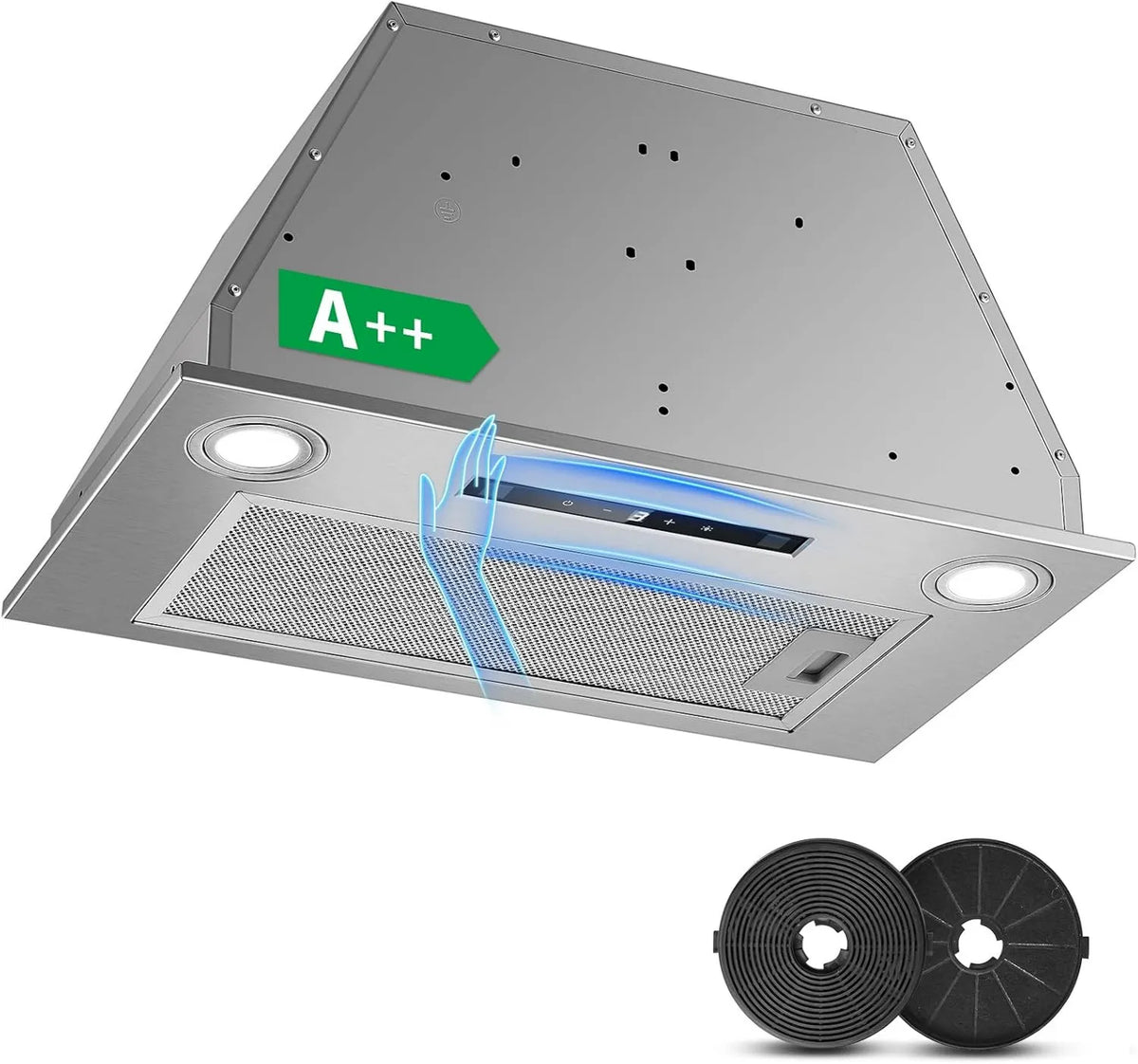 KICHPOWER exaustor, 52cm, 400m3/h, capa de cozinha, evacuação e reciclagem, iluminação LED, 3 velocidades, recesso, Boost, toque, 400m3, Gestuelle
