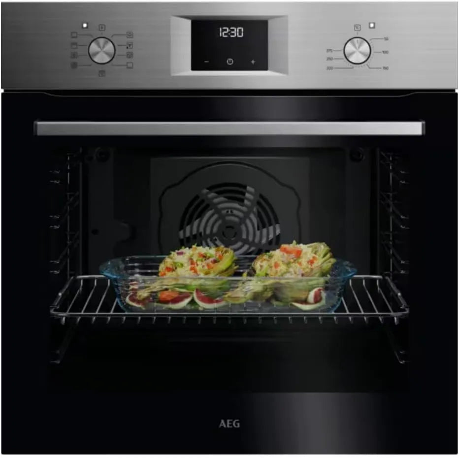 AEG OU5AB20SM Forno elétrico, 72 L, 9 programas, encastrado, aço inoxidável, cinza, ecrã LED, 5000 série, porta 2 janelas, SurroundCook, limpeza