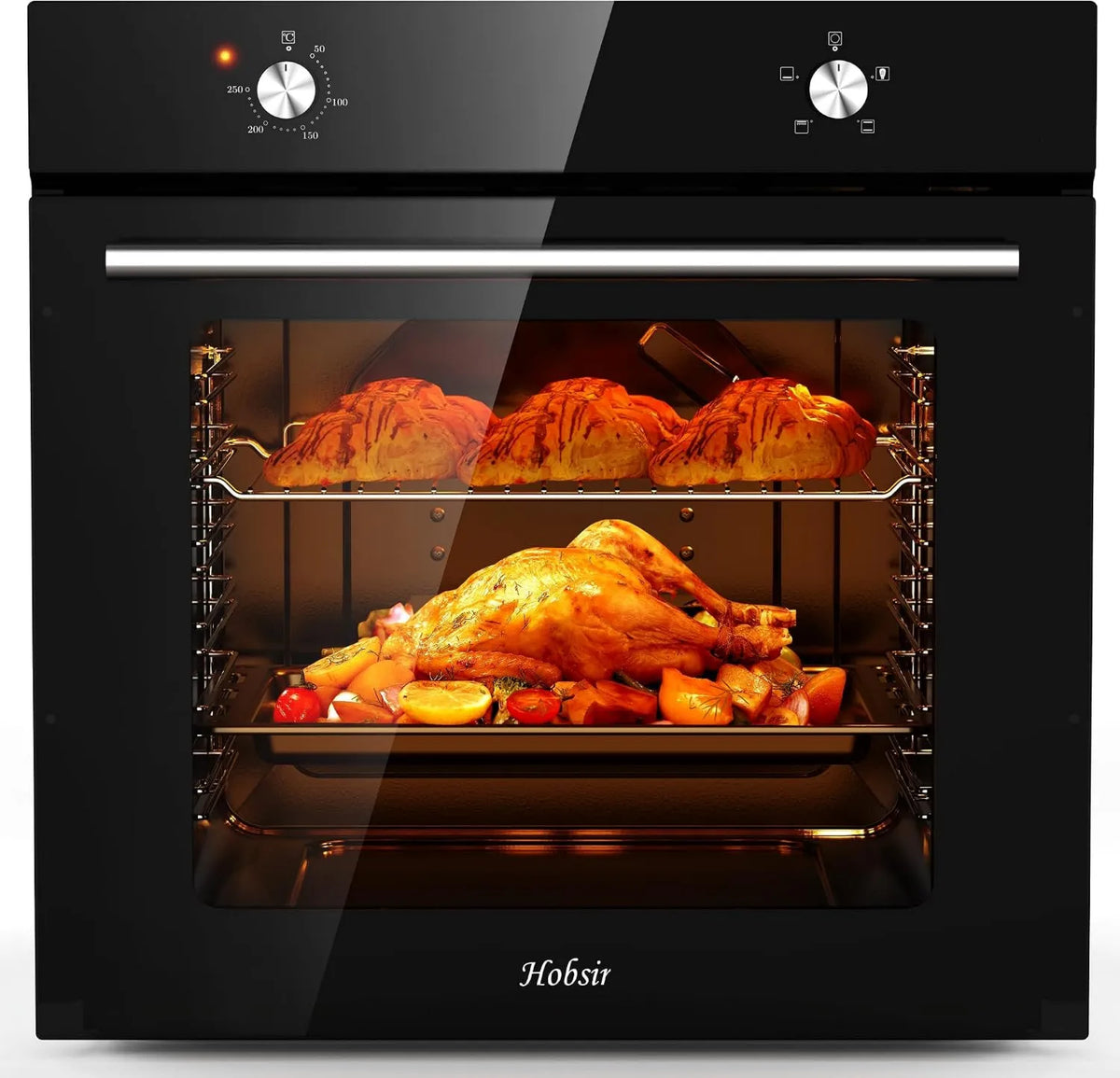 Hobsir hob Forno elétrico, 60cm, 65L, 4 programas, encastrado, 65L de grande capacidade, 4 Funções