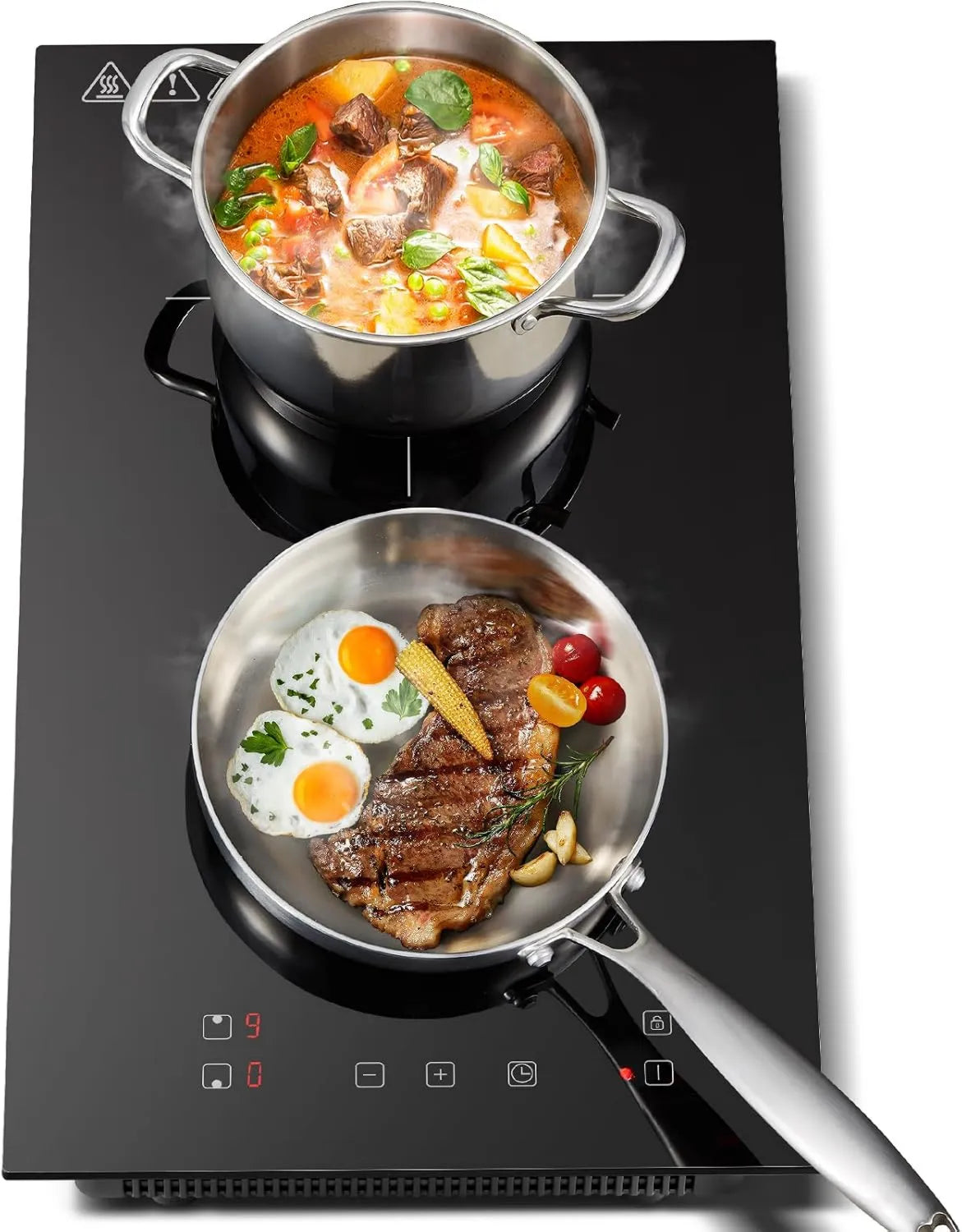 KICHPOWER Placa de indução, 30cm, 2 lareiras, 3300 W, mesa de indução de cozinha, Boost, toque, recesso, temporizador, temporizador 1-99 min, 3300W, 9 níveis