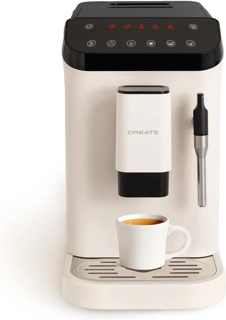 CREATE Cafeteira elétrica 180g, 5 L, 1350 W, toque, tanque grande, vapor, branco, braço a vapor, 20 bar, tanque de 1, 5L, bandeja de grãos de café de