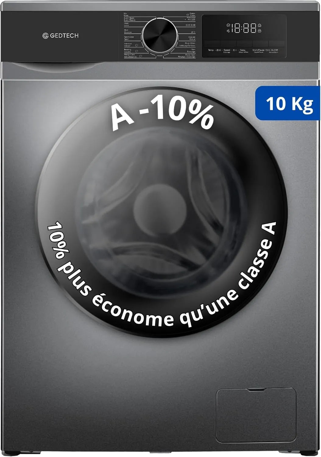 GEDTECH Máquina de lavar roupa GLL101400DG, 16 programas, cinza, Muito baixo A-10%, 1400 tr, min, 10 kg