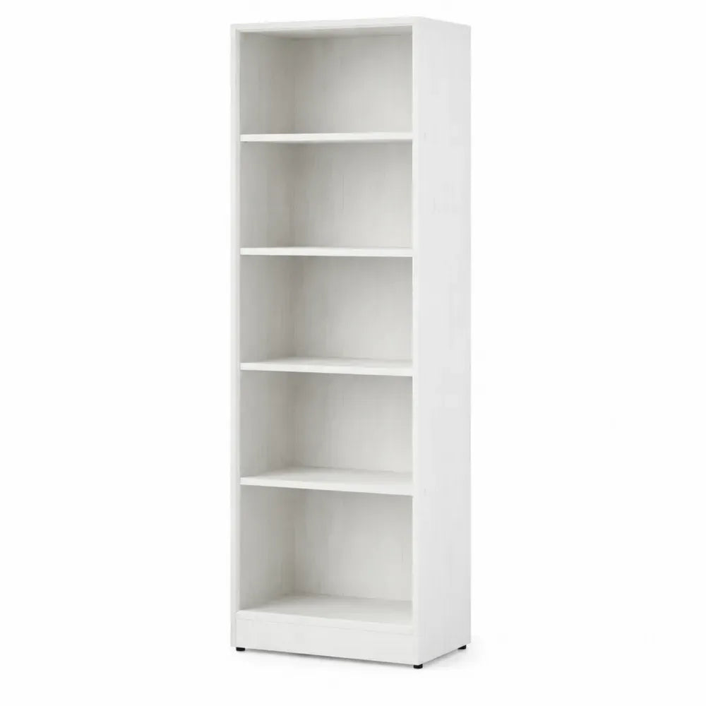 Estantería librería vertical rectangular de MDF blanco con 5 niveles abiertos 60 cm x 30 cm x 180 cm