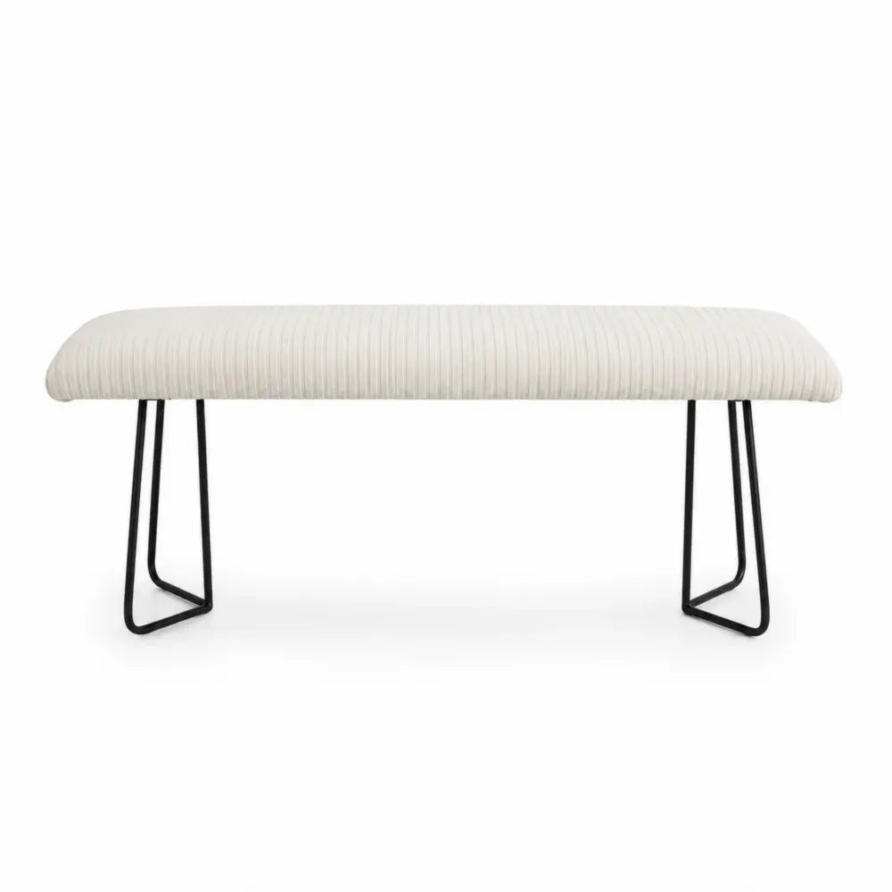 banco tapizado en tejido bouclé beige 120 cm x 40 cm x 45 cm con estructura de acero negro