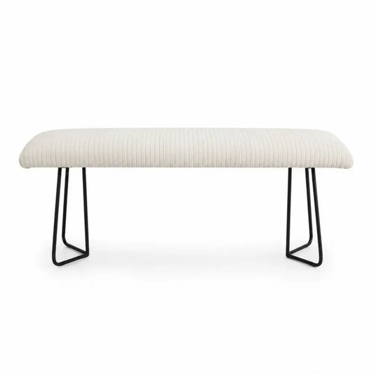 banco tapizado en tejido bouclé beige 120 cm x 40 cm x 45 cm con estructura de acero negro