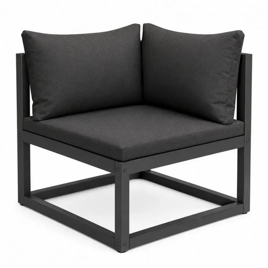 Módulo esquinero de sofá de exterior cuadrado con estructura de aluminio negro y cojines de poliéster gris oscuro 75 x 75 x 70 cm
