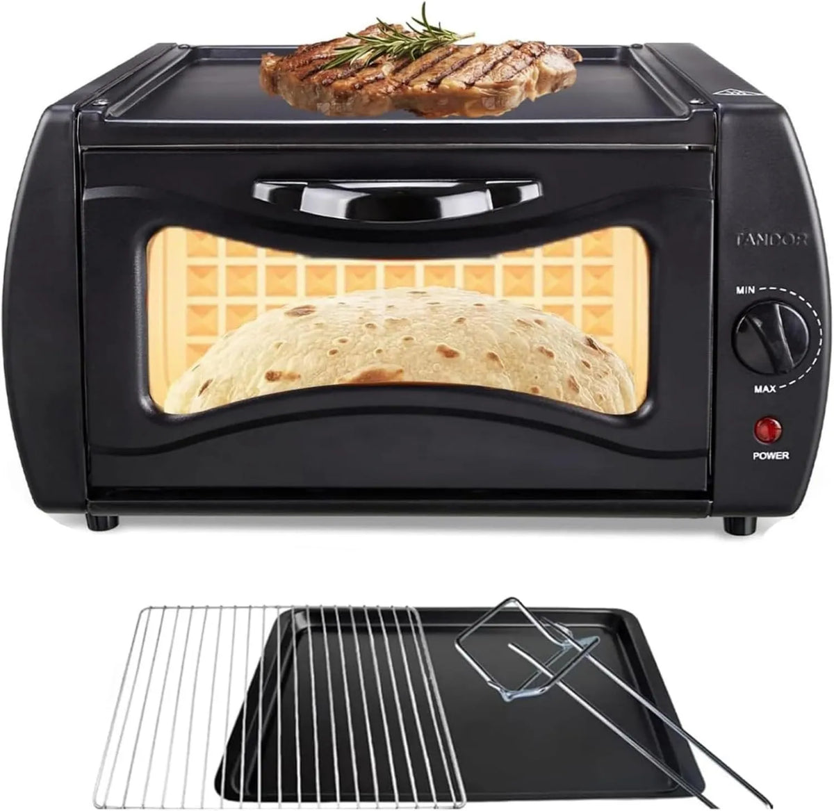 Generic Forno de pizza elétrica, forno de bancada elétrico com regulação de temperatura ajustável para panificação plana e pizzas
