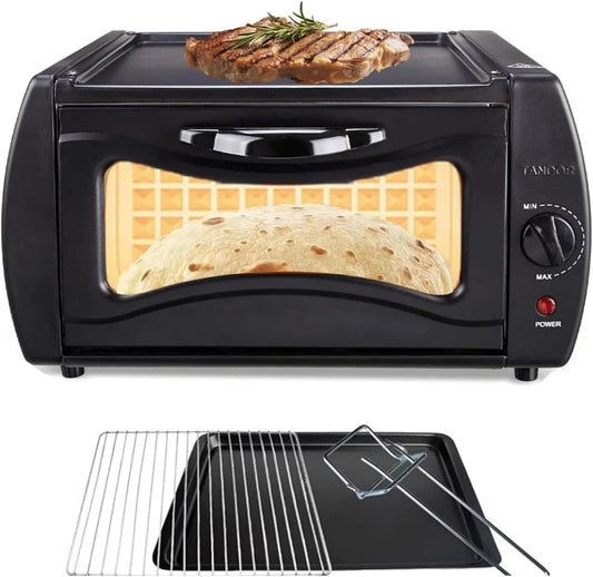 Generic Forno de pizza elétrica, forno de bancada elétrico com regulação de temperatura ajustável para panificação plana e pizzas