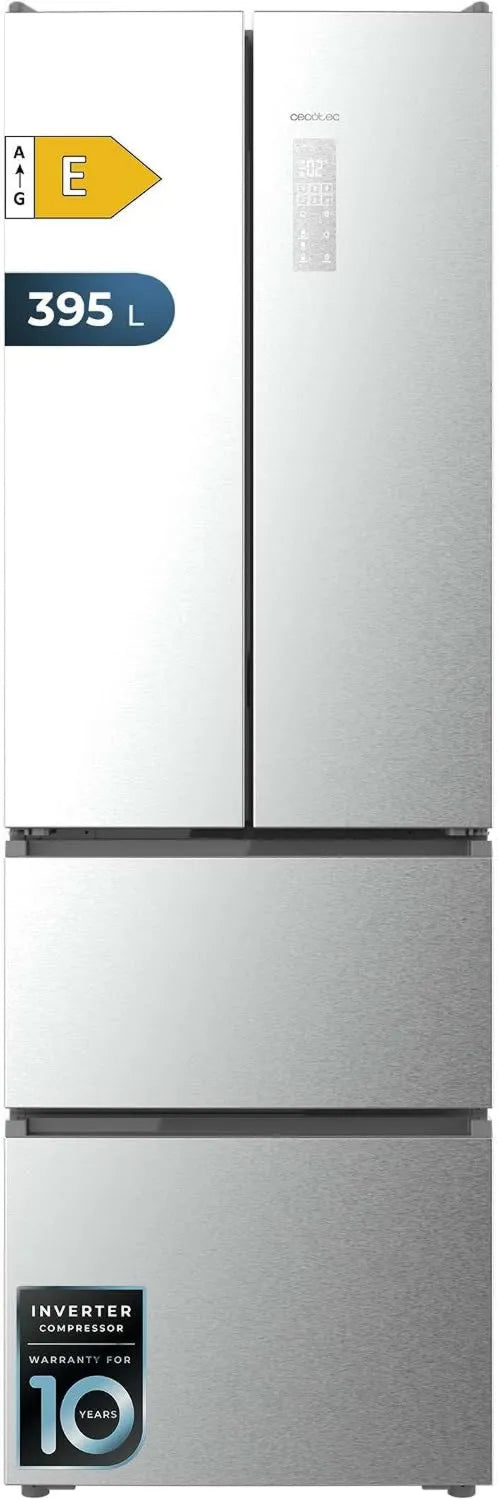 Cecotec Bolero CoolMarket Frigorífico Combi F2D, 395 L, No Frost, aço inoxidável, Altura 201cm e 59, Max INSIDE com tecnologia VIP, 5cm de largura