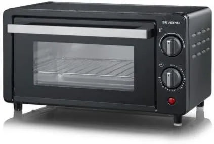 Severin 60mn Pizza forno elétrico, 9 L, 800 W, 100 a 220 °C, timer, grelhador, camping, preto, 2062, batata frita bolo, pequeno espaço possível forno