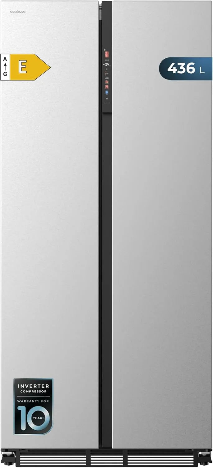 Cecotec Bolero Coolmarket Frigorífico SBS, 436 L, No Frost, Inversor, Congelador Rápido, Aço inoxidável, 436L, MultiairFlow, Refrigeração