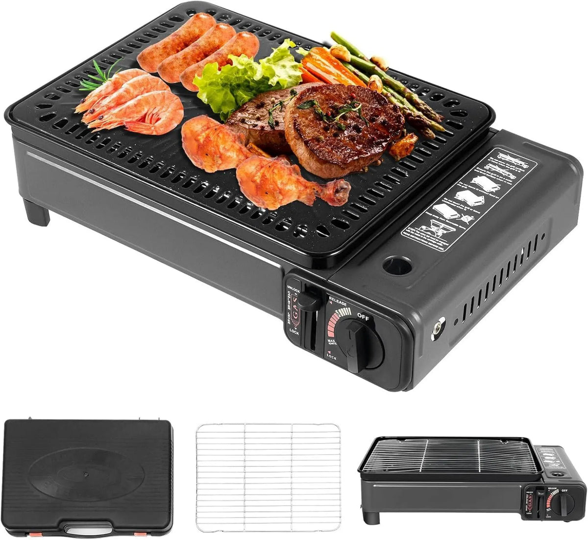 WINZING Placa de gás, 2200 W, portátil, camping, placa de gás, fogão a gás com saco de transporte
