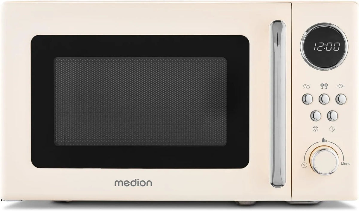 MEDION Microondas MD15000, 20 L, 8 programas, descongelamento, microondas, 800 watts, 20 litros, 5 níveis de microondas, bege, Microondas