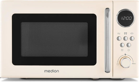 MEDION Microondas MD15000, 20 L, 8 programas, descongelamento, microondas, 800 watts, 20 litros, 5 níveis de microondas, bege, Microondas