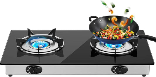 VELPAx Cozinha com forno, 2 lareiras, camping, placa de gás com 2 zonas: este fogão a gás com 2 zonas é concebido para permitir que