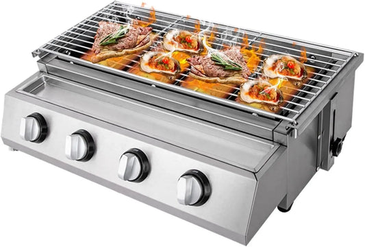 cunnyend Utensílios de cozinha com forno, 4 lareiras, encastrado, grelha, removível, placa de cozinha a gás 4 zonas, placa de gás com 4 queimadores, mesa de cozinha, Propano