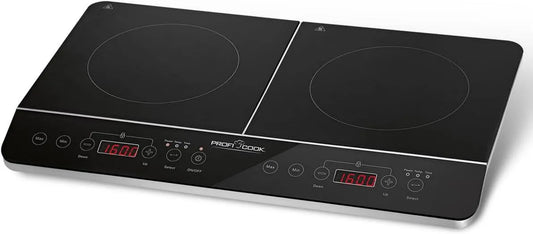 Profi Cook Placa de vidro cerâmico, 3500 W, temporizador, mesa de cozinha elétrica, placa de cozinha com temporizador 180 min e 16 níveis, PC-DKI 1067, 2 placas