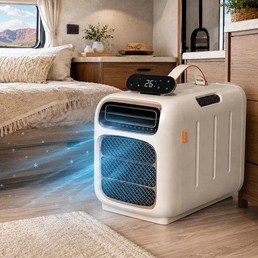 ErShangMao Ar condicionado, portátil, 3 velocidades, camping, Saída de ar duplo Refrigeração + Aquecimento, Comando à distância, Desumidificador