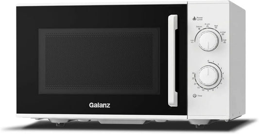 Galanz Microondas, 25 L, 900 W, recesso, descongelamento, branco, 2 botões rotativos para fácil uso, 6 níveis de potência com função