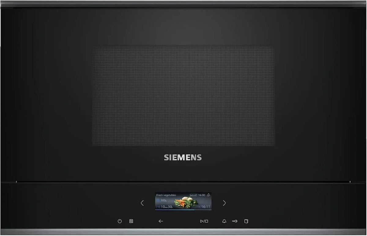 SIEMENS iQ700 BF722R1B1 Microondas, toque, encastrado, microondas, húmidoLimpeza Plus - Limpeza interior - CookControl Plus - Para sempre