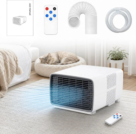 HCAUYNN Ar condicionado, 280 W, 16 a 32 °C, 45 dB, 2 zonas de temperatura, 6 kg, Ecrã Digital, comando à distância para Escritório, Tubo de Evacuação e Tubo