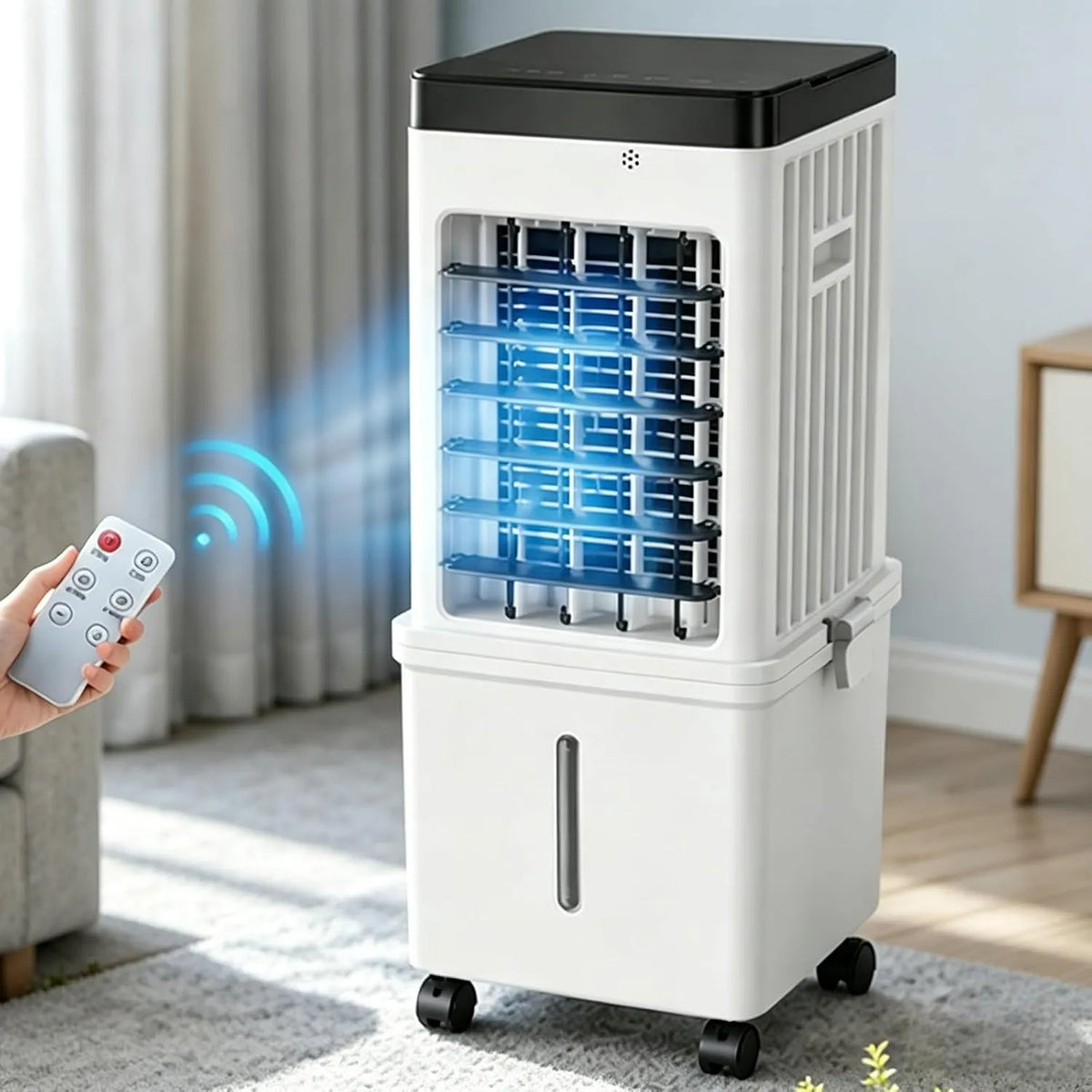 Yqyc Ar condicionado, portátil, toque, autonomia longa, ventilador de interior com comando à distância, fluxo de ar de ângulo grande, Design compacto e pequeno Encombrant