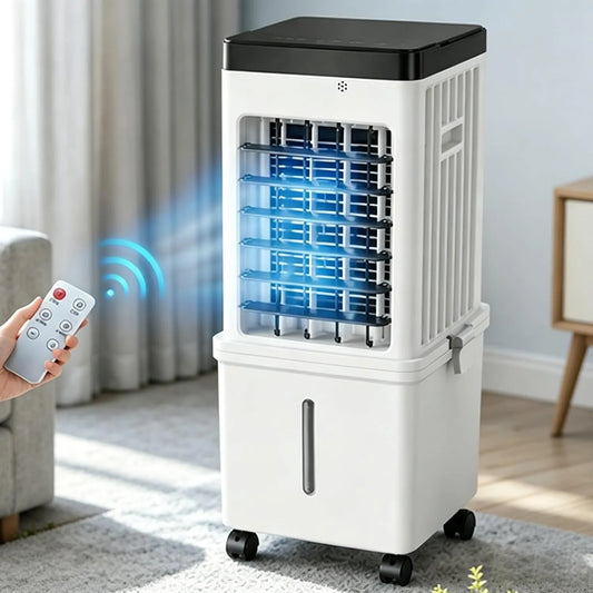Yqyc Ar condicionado, portátil, toque, autonomia longa, ventilador de interior com comando à distância, fluxo de ar de ângulo grande, Design compacto e pequeno Encombrant