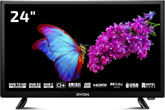 Dyon Smart TV, 24 polegadas, TV, sintonizador triplo DVB-T2, S2, USB, preto, modelo ano 2022, modo hotel