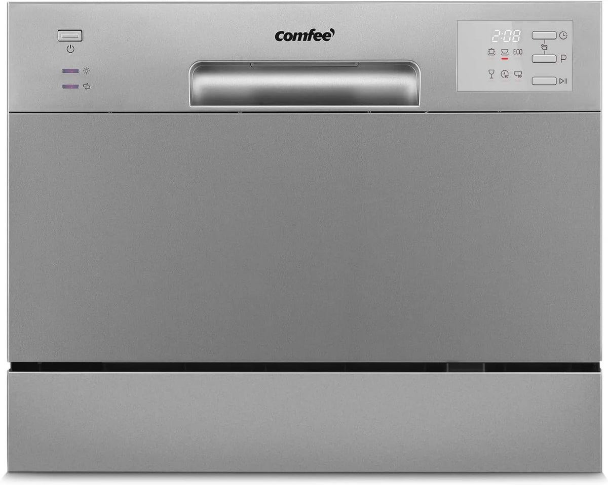 Máquina de lavar loiça, 6 programas, 47 dB, Comfee' CDWMT0602ESD-EU, prata, ciclo H-TEMP 70°C, ecrã LED, 6 Cutlery, início diferente, Abertura automática