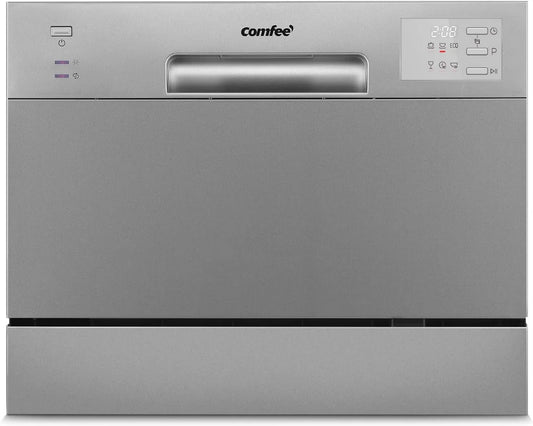 Máquina de lavar loiça, 6 programas, 47 dB, Comfee' CDWMT0602ESD-EU, prata, ciclo H-TEMP 70°C, ecrã LED, 6 Cutlery, início diferente, Abertura automática