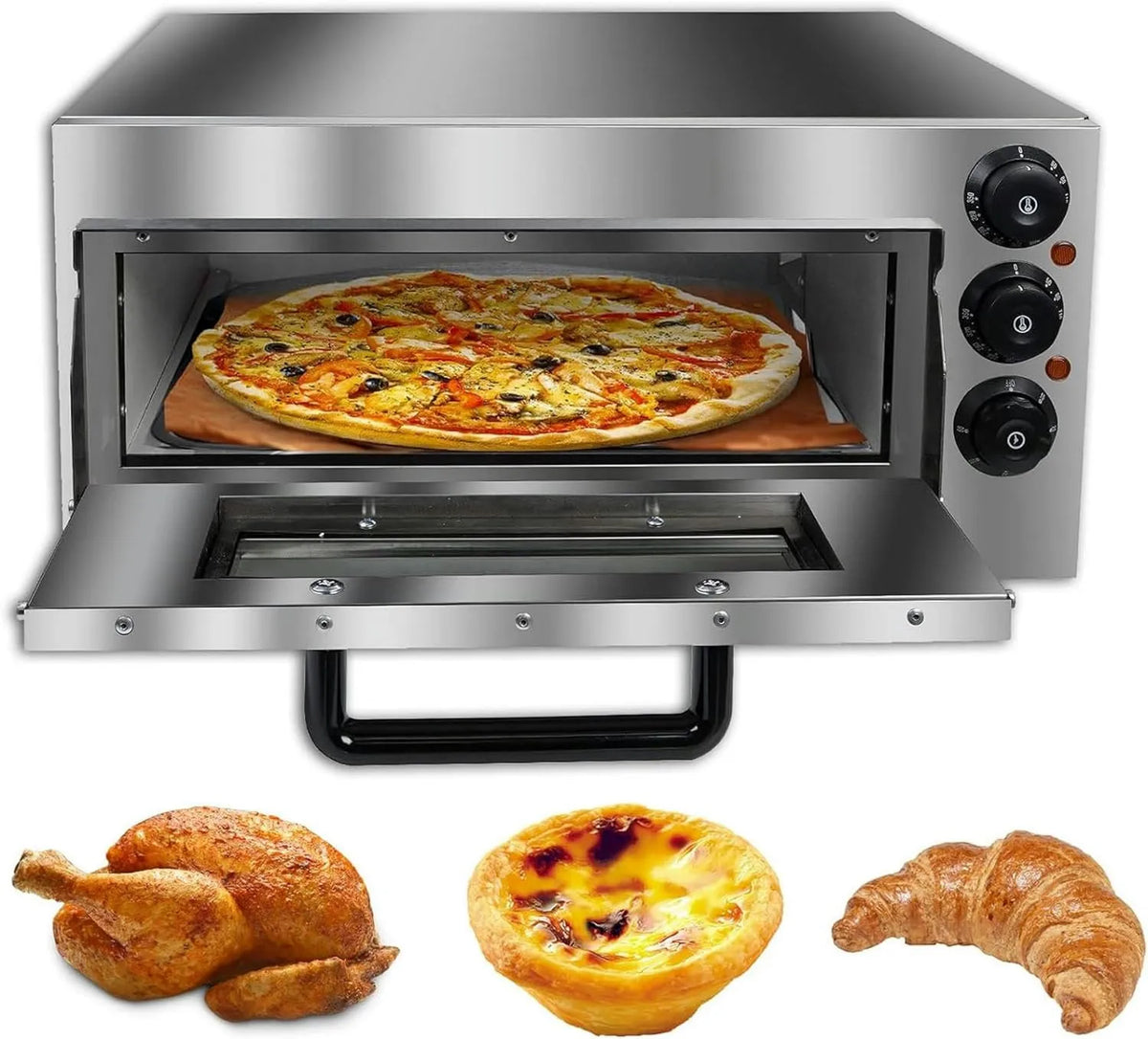 xSDAJSD Pizza forno elétrico, 14 polegadas, profissional, restaurante, aço inoxidável, bancada forno elétrico para Pizzas e Lanches, Single floor
