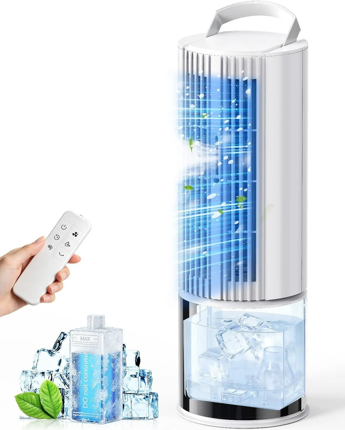 MaidellAir Ar condicionado, portátil, temporizador, 3 velocidades, branco, 45°, 90°, 1-8 horas, modo turbo, brisa noturna, função de nevoeiro e temporizador, creme branco