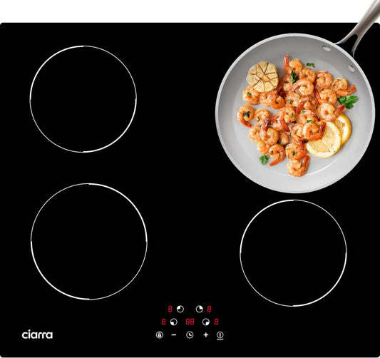 CIARRA CIRRA CABBIH4-D Placa de indução, 60cm, 6000W, placa de cozinha de indução, toque, temporizador, 9 níveis de potência, bloqueio de crianças