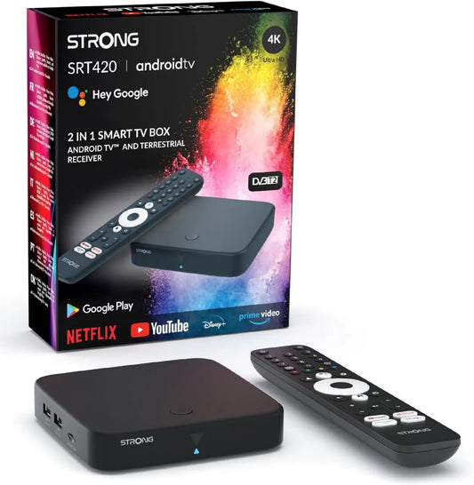 Google SRT420 2GB Smart TV, TV, 4K UHD, HDR, Wi-Fi, Android OS, DVB-T2, HDR10+, RAM + 8GB Armazenamento, SRT420 STRONG Streaming Box Android TV 4K