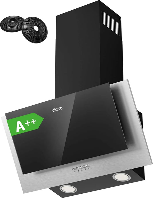 CIARRA CBCB6736C CBCF002x2 exaustor, 60cm, 350m3/h, 57 dB, classe energética A, capa de cozinha, inclinação, evacuação e reciclagem, 350m3