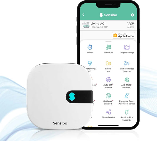 Controlador Wi-Fi Sensibo para ar condicionado, aplicação, termostato, Assistente do Google, Alexa e Siri, Siri e Apple HomeKit, Sensibo Air - Controlador