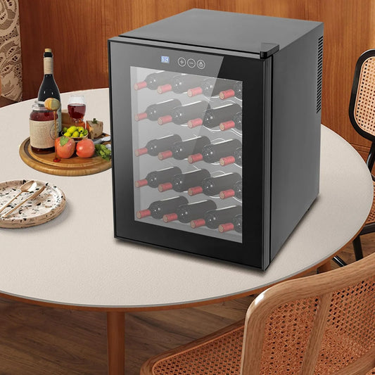 OMGGYER adega elétrica, 48 L, 20 garrafas, armário de vinho, 2 zonas de temperatura, iluminação LED, exterior, independente, temperatura ajustável de