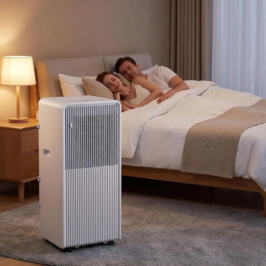 xIUNYIE Ar condicionado 24-H, temporizador, UK 3 Broches BS 1363, 10000 Btu, Ar condicionado móvel 12000 BTU com comando à distância, Modo noturno, Kit de janela Office