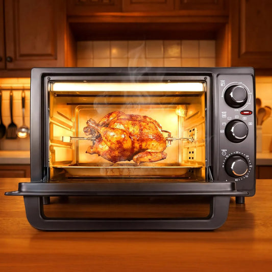 Makamsui Forno elétrico, 32 L, 1500 W, temporizador, compacto, preto, 60 Min timer, 6 Acessórios, 32L Mini forno com Roast-Rock, Forno Posível